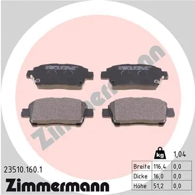 Kit de plaquettes de frein, frein à disque ZIMMERMANN 23510.160.1