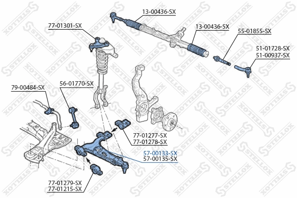 Bras de liaison, suspension de roue STELLOX 57-00133-SX
