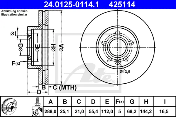 Disque de frein ATE-APAC 24.0125-0114.1