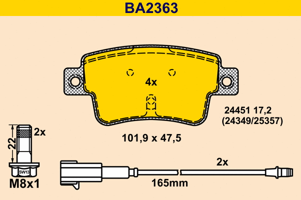 Kit de plaquettes de frein, frein à disque BARUM BA2363