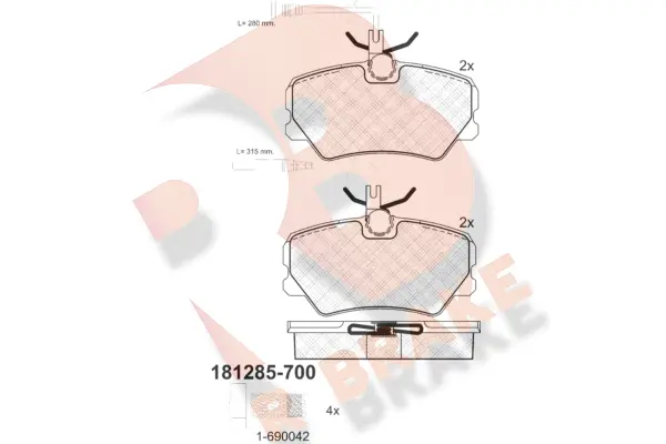 Kit de plaquettes de frein, frein à disque R BRAKE RB1285-700