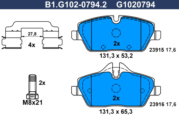 Kit de plaquettes de frein, frein à disque GALFER B1.G102-0794.2