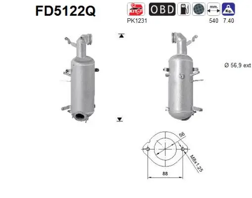 Filtre à particules / à suie, échappement AS FD5122Q