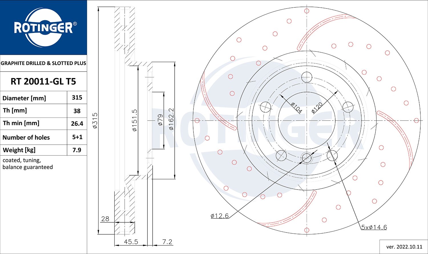 Disque de frein ROTINGER RT 20011-GL T5