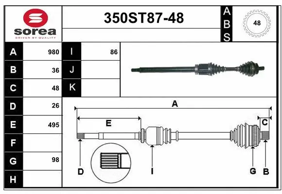Arbre de transmission STARTCAR 350ST87-48