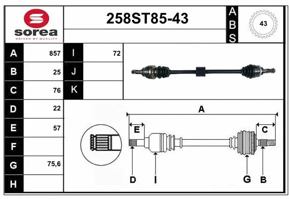 Arbre de transmission STARTCAR 258ST85-43