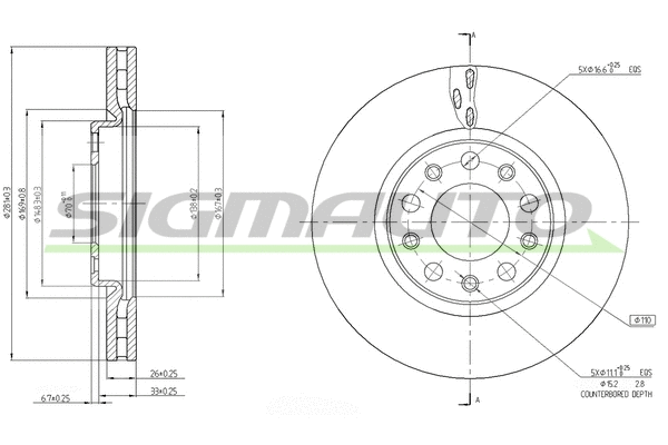 Disque de frein SIGMAUTO DBB956V