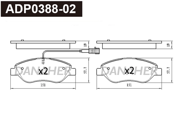 Kit de plaquettes de frein, frein à disque DANAHER ADP0388-02