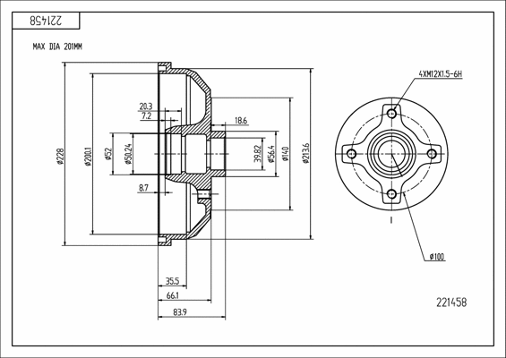 Tambour de frein HART 221 458