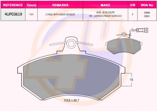 Kit de plaquettes de frein, frein à disque 4u 4UP03619