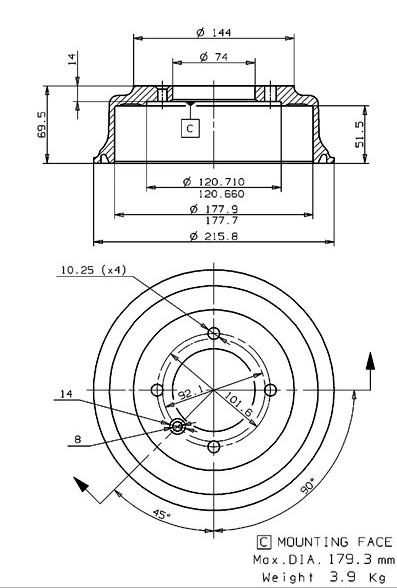 Tambour de frein VILLAR 627.0190