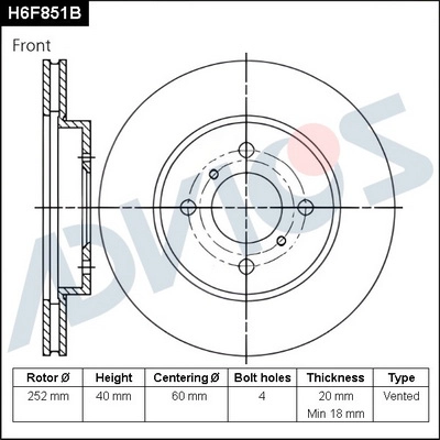 Disque de frein ADVICS H6F851B