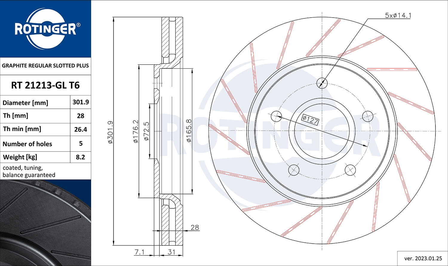 Disque de frein ROTINGER RT 21213-GL T6