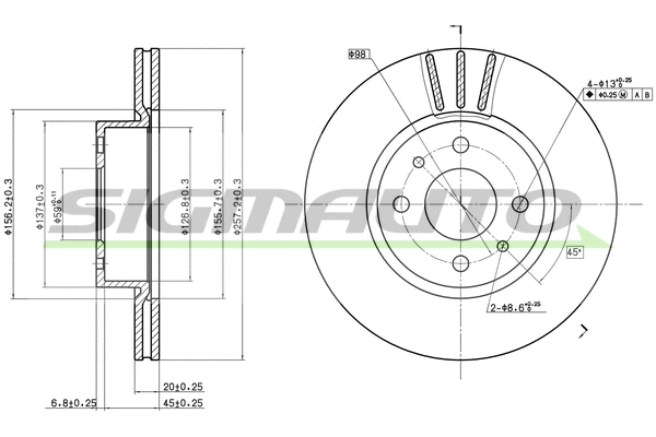 Disque de frein SIGMAUTO DBA176V