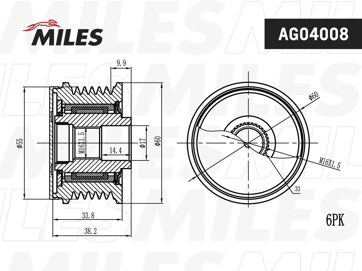 Poulie roue libre, alternateur MILES AG04008