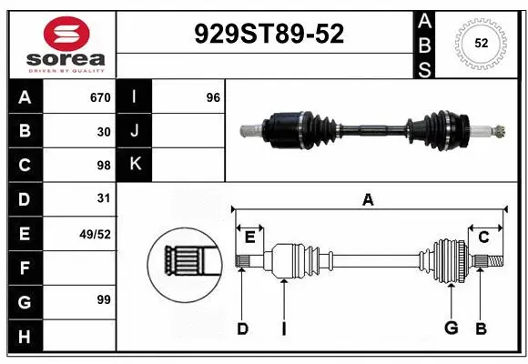Arbre de transmission STARTCAR 929ST89-52