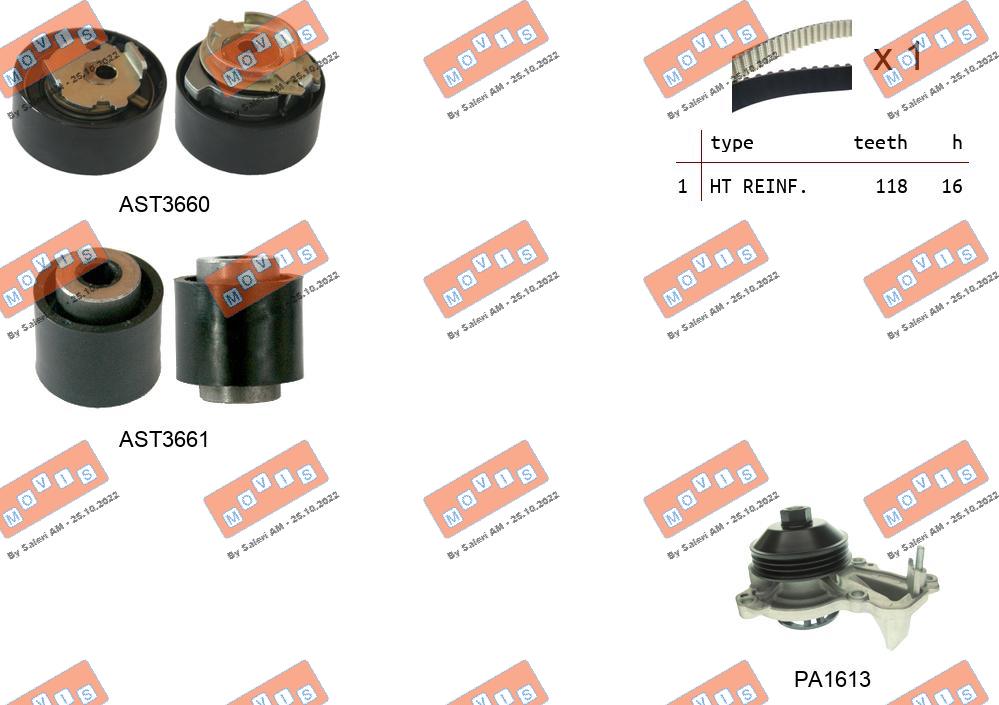Pompe à eau + kit de courroie crantée MOVIS ASTK1167PA2