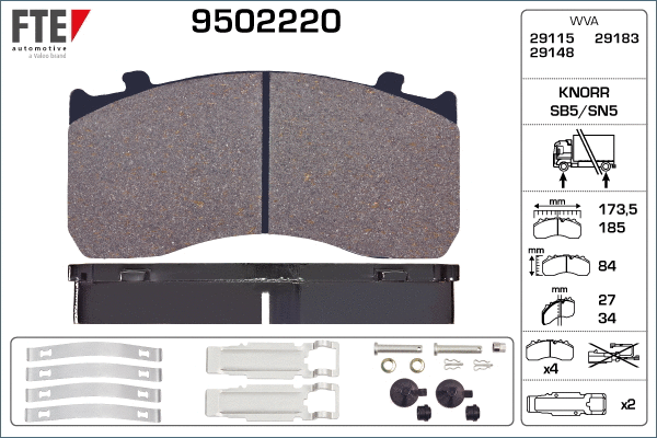 Kit de plaquettes de frein, frein à disque FTE 9502220