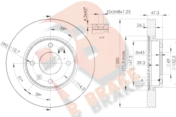 Disque de frein R BRAKE 78RBD25172