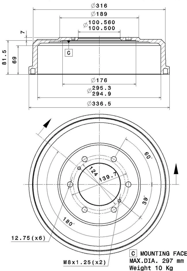 Tambour de frein VILLAR 627.0291