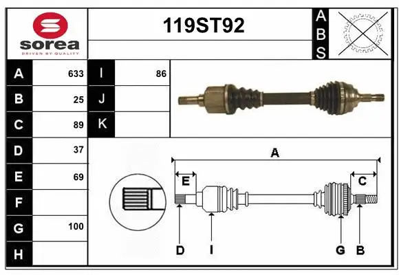Arbre de transmission STARTCAR 119ST92