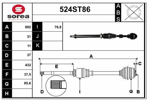 Arbre de transmission STARTCAR 524ST86