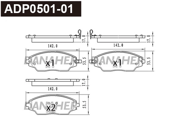 Kit de plaquettes de frein, frein à disque DANAHER ADP0501-01