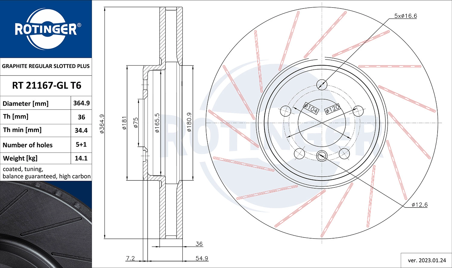 Disque de frein ROTINGER RT 21167-GL T6