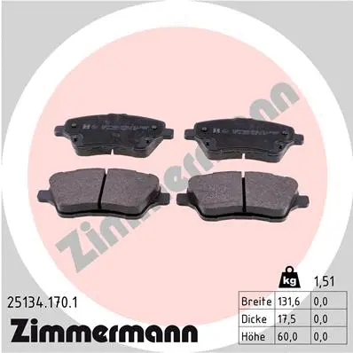 Kit de plaquettes de frein, frein à disque ZIMMERMANN 25134.170.1