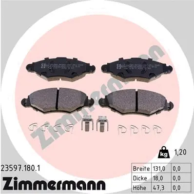 Kit de plaquettes de frein, frein à disque ZIMMERMANN 23597.180.1