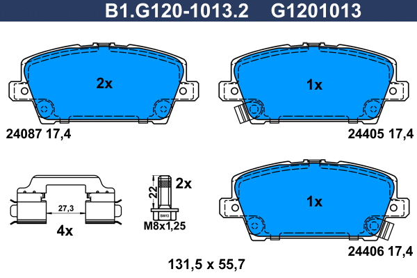 Kit de plaquettes de frein, frein à disque GALFER B1.G120-1013.2