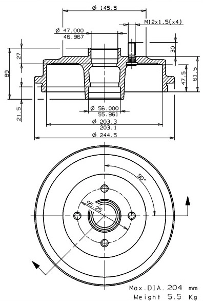 Tambour de frein VILLAR 627.0064