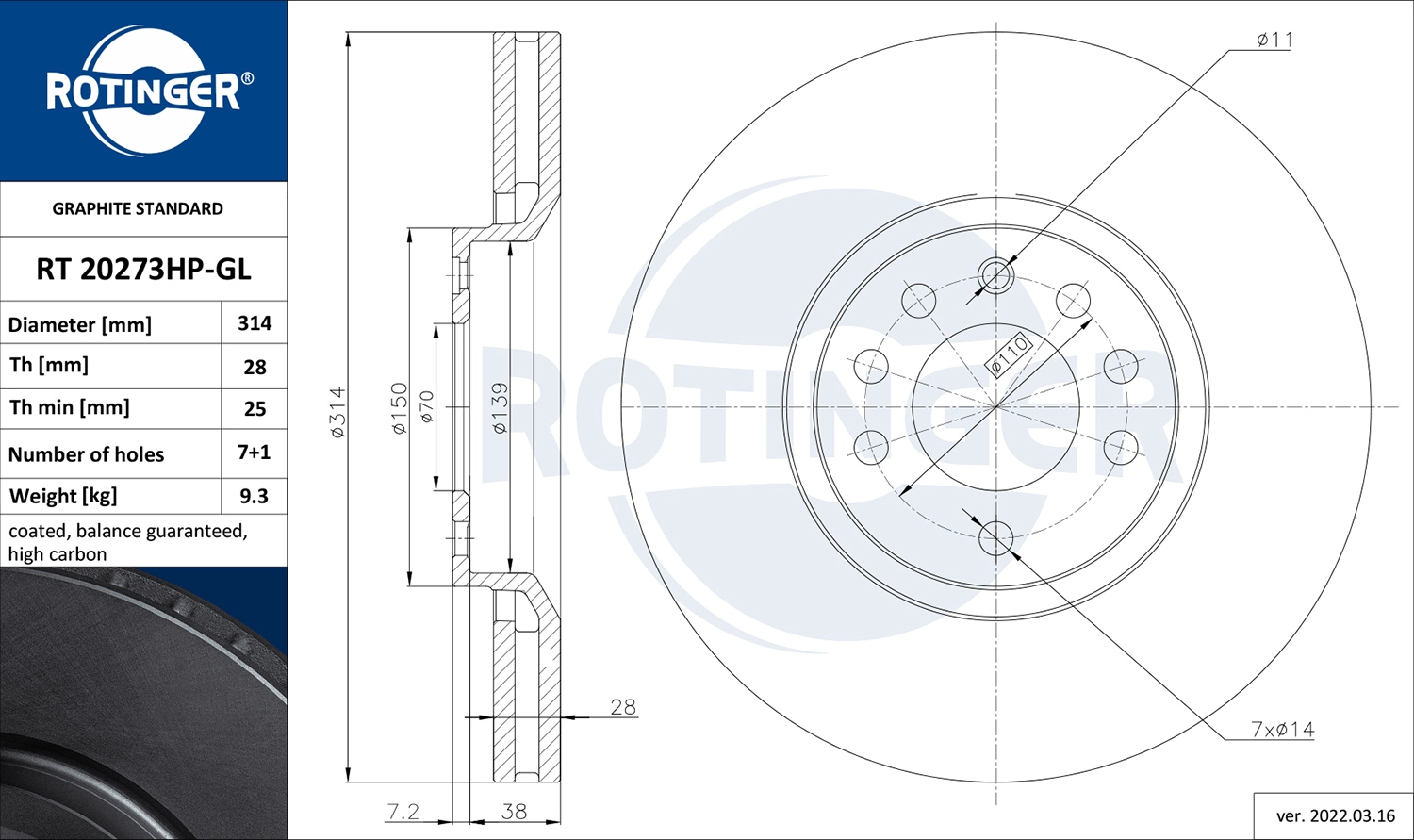 Disque de frein ROTINGER RT 20273HP-GL