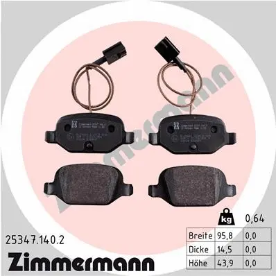 Kit de plaquettes de frein, frein à disque ZIMMERMANN 25347.140.2