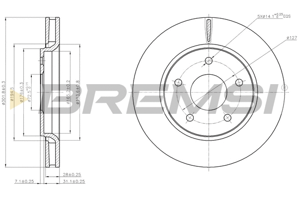 Disque de frein BREMSI CD7807V