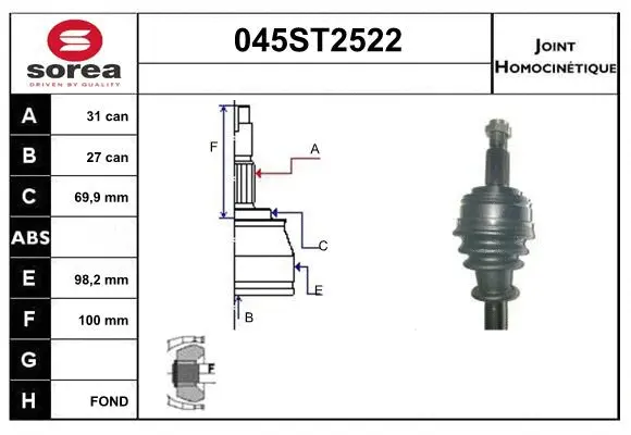 Jeu de joints, arbre de transmission STARTCAR 045ST2522