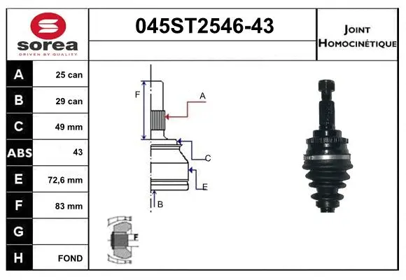 Jeu de joints, arbre de transmission STARTCAR 045ST2546-43