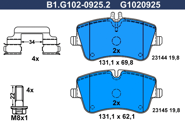 Kit de plaquettes de frein, frein à disque GALFER B1.G102-0925.2