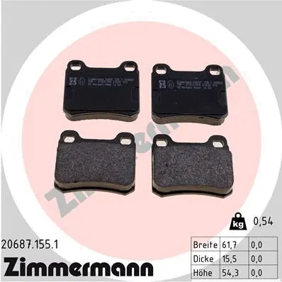 Kit de plaquettes de frein, frein à disque ZIMMERMANN 20687.155.1