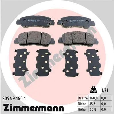 Kit de plaquettes de frein, frein à disque ZIMMERMANN 20949.160.1