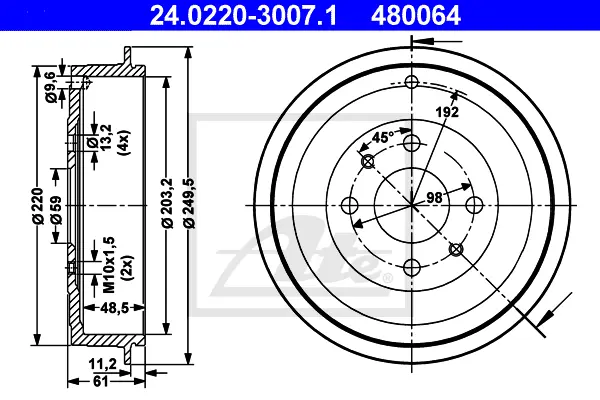 Tambour de frein ATE-APAC 24.0220-3007.1