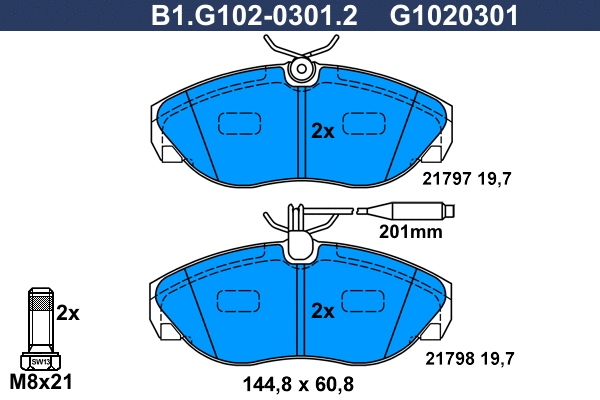 Kit de plaquettes de frein, frein à disque GALFER B1.G102-0301.2