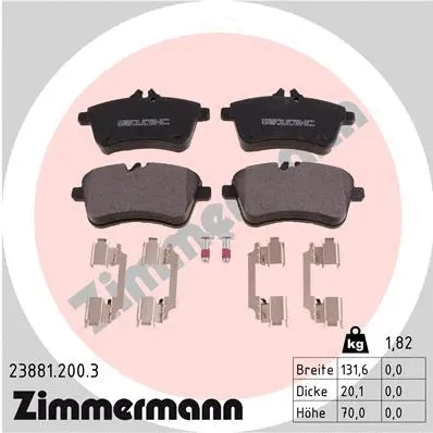 Kit de plaquettes de frein, frein à disque ZIMMERMANN 23881.200.3