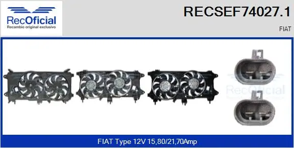 Moteur électrique, ventilateur pour radiateurs RECOFICIAL RECSEF74027.1