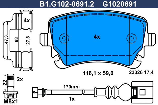 Kit de plaquettes de frein, frein à disque GALFER B1.G102-0691.2