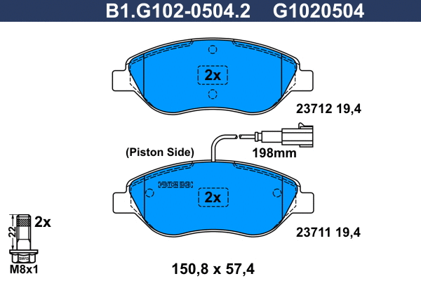 Kit de plaquettes de frein, frein à disque GALFER B1.G102-0504.2