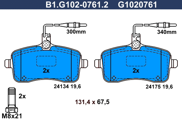 Kit de plaquettes de frein, frein à disque GALFER B1.G102-0761.2