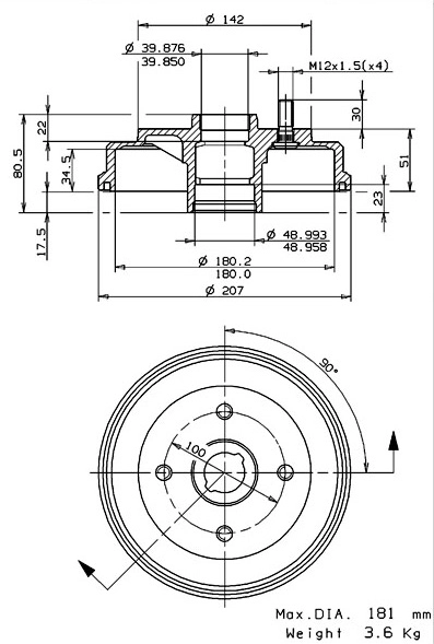 Tambour de frein VILLAR 627.0227