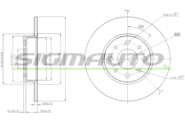 Disque de frein SIGMAUTO DBB741S