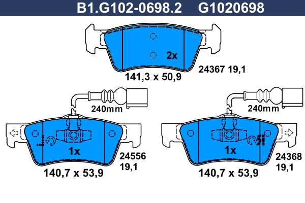 Kit de plaquettes de frein, frein à disque GALFER B1.G102-0698.2